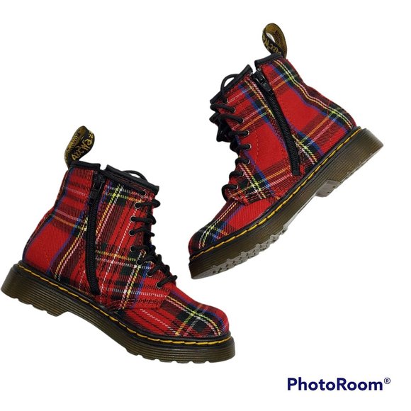 Dr. Martens Other - Dr. Martens Kids Tartan Plaid Red Boots Size 10 US
